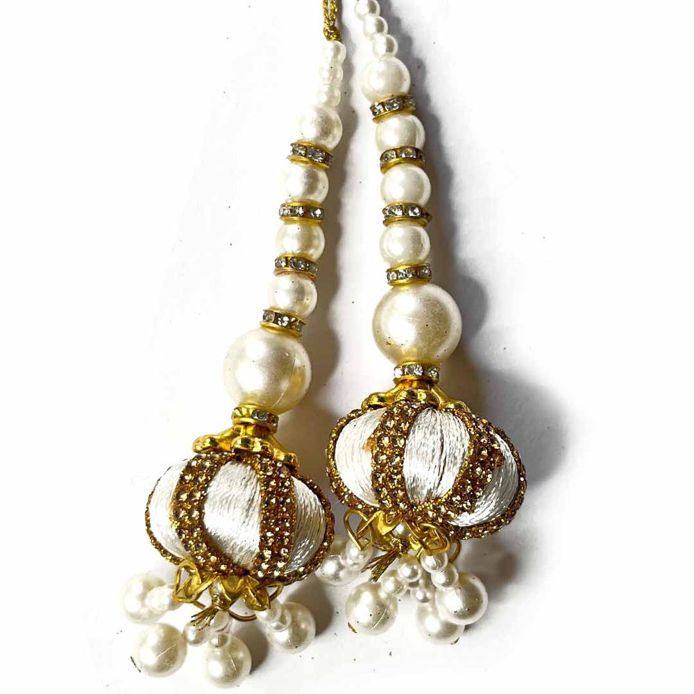 Cream Silk | Silk Thread Ethnic Work | Ethnic Work Latkan | Hanging Set Of 2 | Art Craft | Decoration Craft | indian Home | Decoration | Project Making | online Art | Design | Beautiful | Adikala | Adikala Craft Store