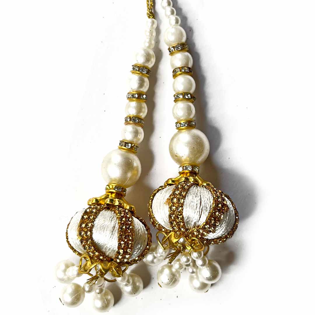Cream Silk | Silk Thread Ethnic Work | Ethnic Work Latkan | Hanging Set Of 2 | Art Craft | Decoration Craft | indian Home | Decoration | Project Making | online Art | Design | Beautiful | Adikala | Adikala Craft Store