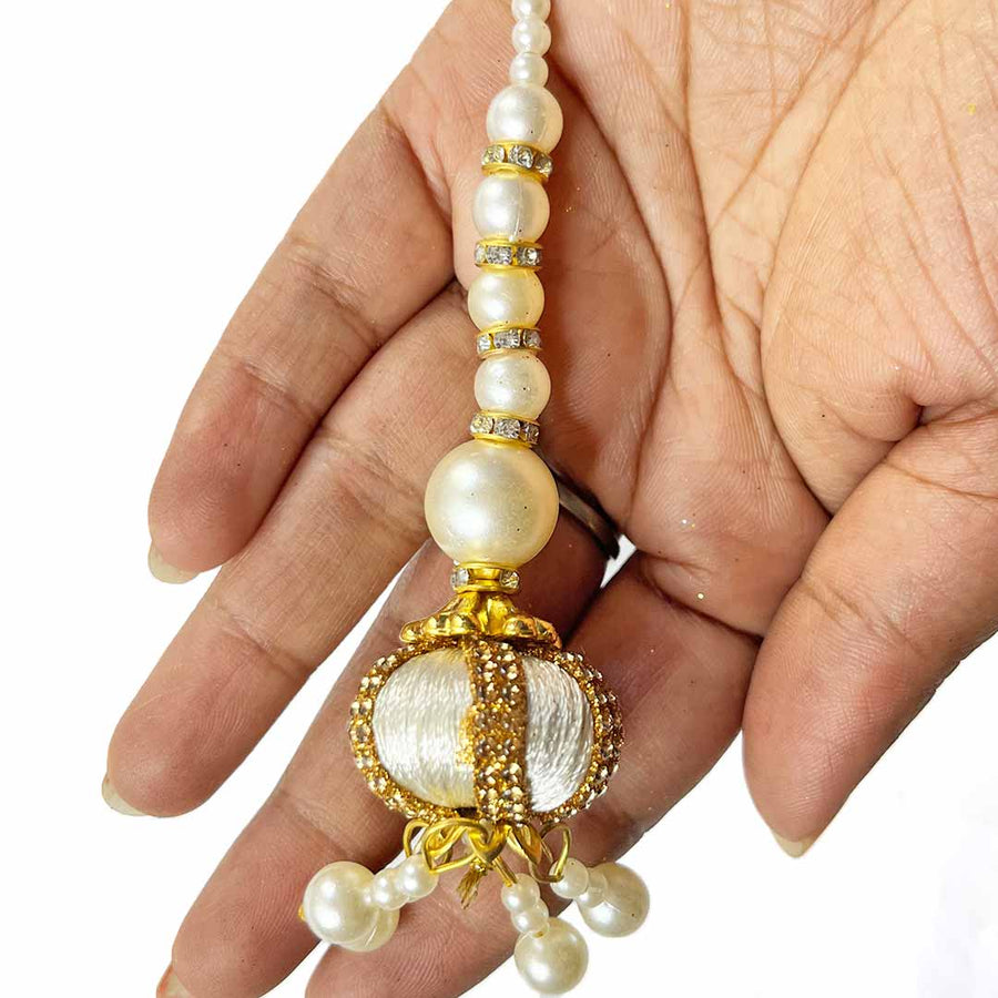 Cream Silk | Silk Thread Ethnic Work | Ethnic Work Latkan | Hanging Set Of 2 | Art Craft | Decoration Craft | indian Home | Decoration | Project Making | online Art | Design | Beautiful | Adikala | Adikala Craft Store