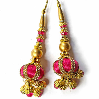 Rani Pink Silk Thread Ethnic Work Latkan Hanging Set Of 2