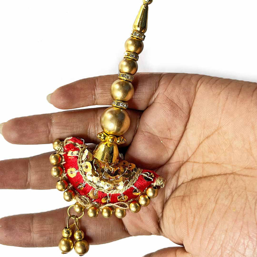 Red  Semi Circle Latkan | Semi Circle Latkan | Latkan Hanging Set Of 2 | Latkan | Art Craft | Decoration Craft | indian Home | Decoration | Project Making | online Art | Design | Beautiful | Adikala | Adikala Craft Store