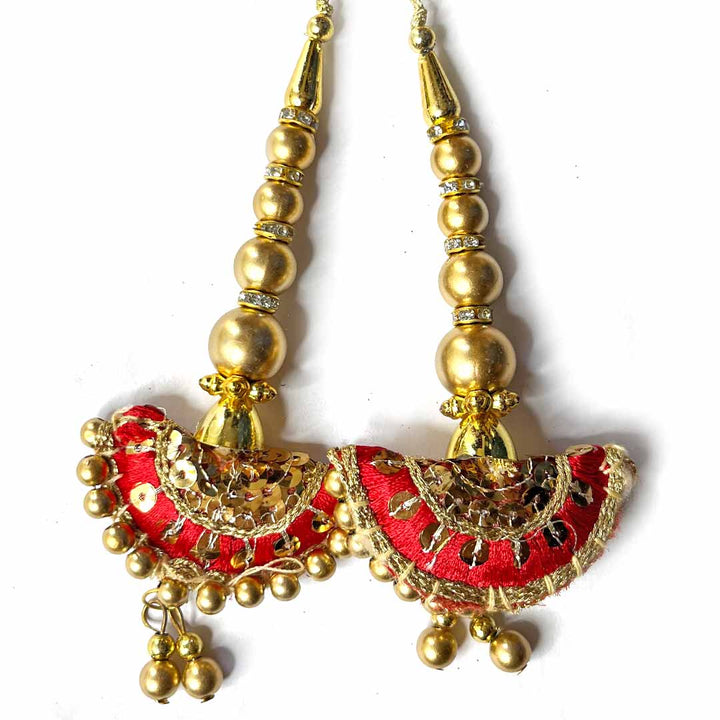Red Semi Circle Latkan | Semi Circle Latkan | Latkan Hanging Set Of 2 | Latkan | Art Craft | Decoration Craft | indian Home | Decoration | Project Making | online Art | Design | Beautiful | Adikala | Adikala Craft Store