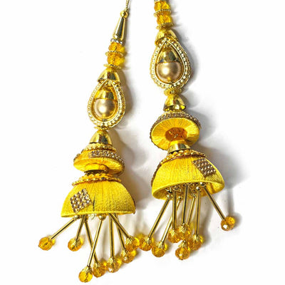 Yellow Silk Thread Cone | cone With Glass Pipe | pipe Ethenic Work | latkan | hanging Set of 2 | Ethenic Work | Art Craft | Decoration Craft | indian Home | Decoration | Project Making | online Art | Design | Beautiful | Adikala | Adikala Craft Store