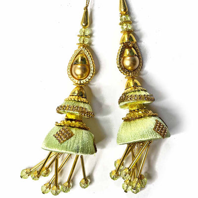 Pista Green Silk Thread Cone | cone With Glass Pipe | pipe Ethenic Work | latkan | hanging Set of 2 | Ethenic Work | Art Craft | Decoration Craft | indian Home | Decoration | Project Making | online Art | Design | Beautiful | Adikala | Adikala Craft Stor