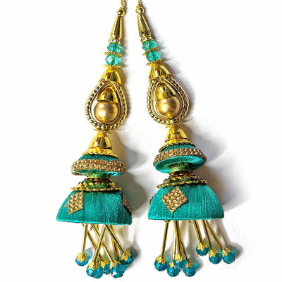 Teal Green Silk Thread Cone | cone With Glass Pipe | pipe Ethenic Work | latkan | hanging Set of 2 | Ethenic Work | Art Craft | Decoration Craft | indian Home | Decoration | Project Making | online Art | Design | Beautiful | Adikala | Adikala Craft Stor