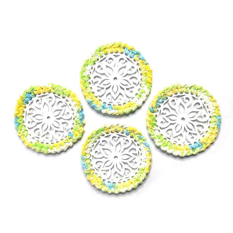 Multicolour Soft Yarn Hand Weaved Acrylic Coaster Set of 4