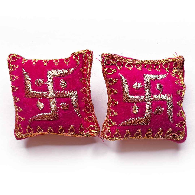Velvet Pink Color Swastick (Satiya) Pair Cushions