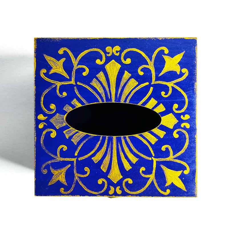 Blue & Golden Hand-Painted Tissue Box