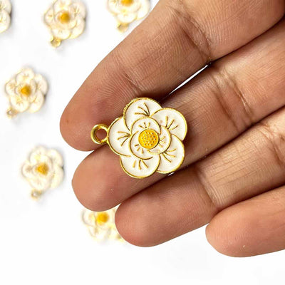 Cream Color Flower | Flower Top Whole Metal Charms | Charms Set Of 6 | Metal Charms | Art Craft | Decoration Craft | indian Home | Decoration | Project Making | online Art  | Design | Beautiful | Adikala | Adikala Craft Store