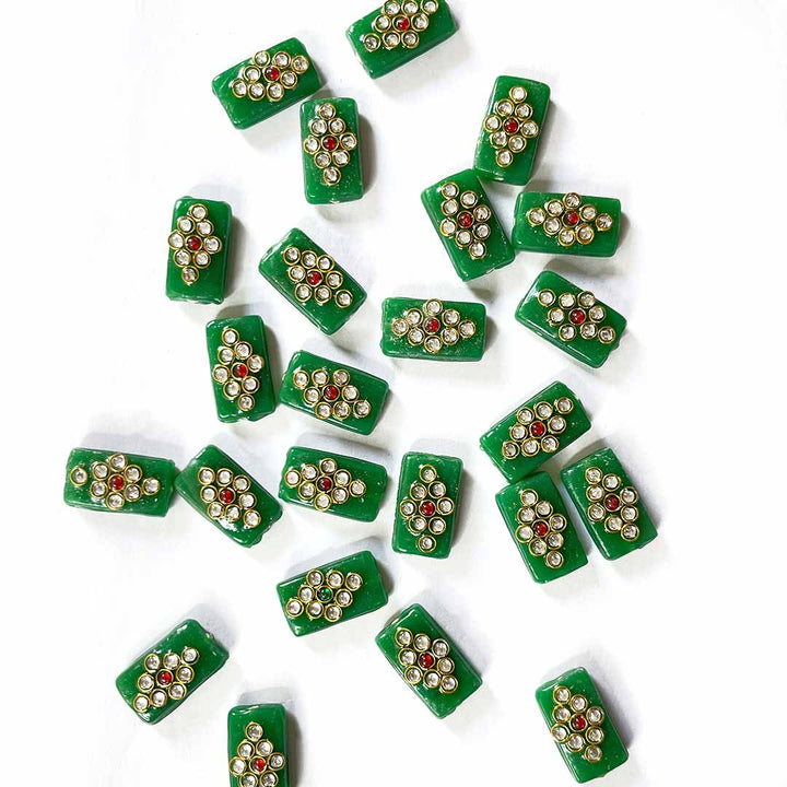 Green Color | Shape Beads | Beads With Kundan | Kundan Work Pack Of 6 | Art Craft | Decoration Craft | indian Home | Decoration | Project Making | online Art | Design | Beautiful | Adikala | Adikala Craft Store