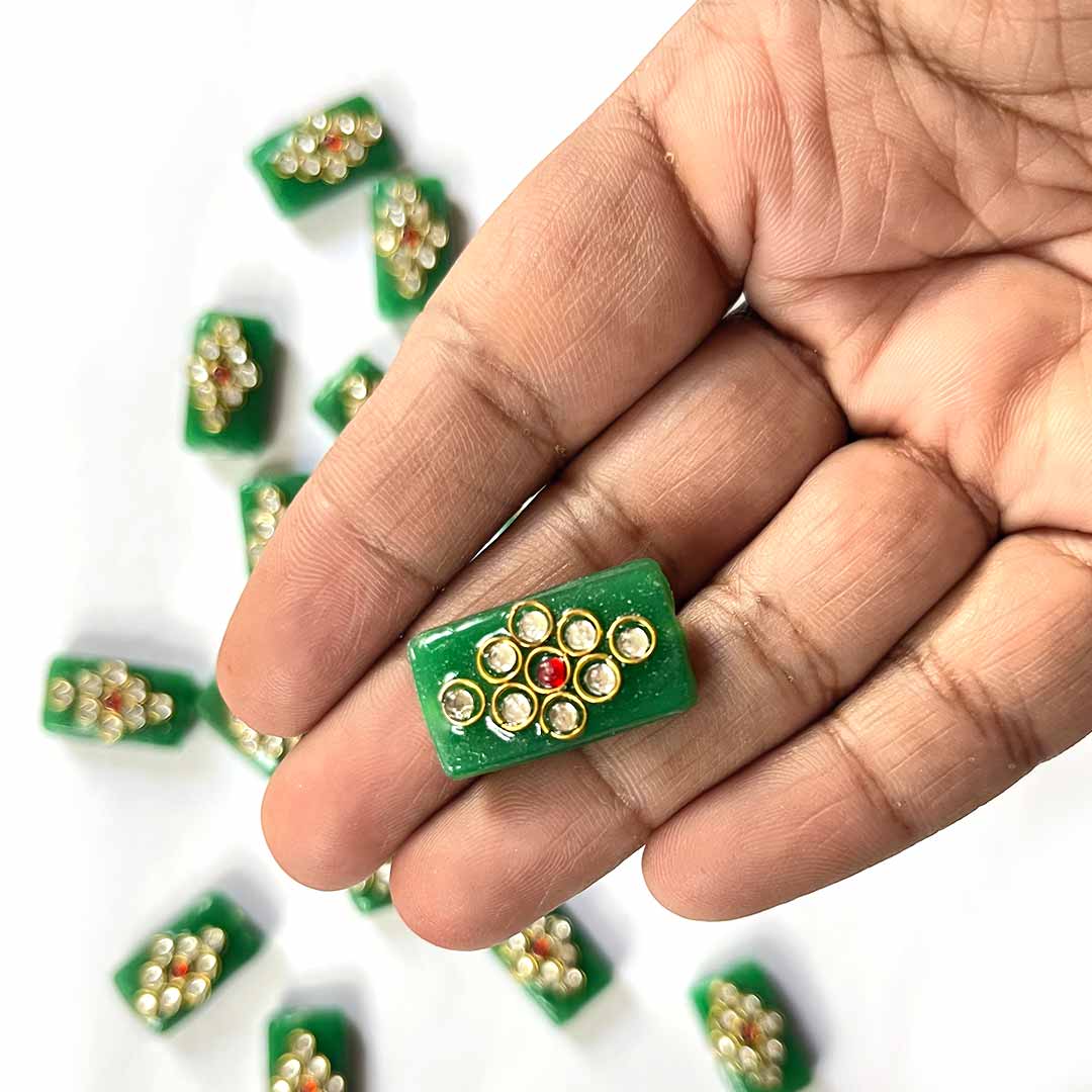 Green Color | Shape Beads | Beads With Kundan | Kundan Work Pack Of 6 | Art Craft | Decoration Craft | indian Home | Decoration | Project Making | online Art | Design | Beautiful | Adikala | Adikala Craft Store