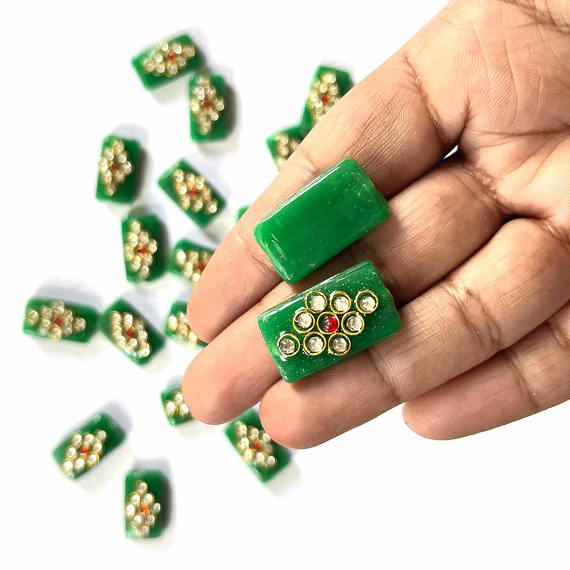 Green Color | Shape Beads | Beads With Kundan | Kundan Work Pack Of 6 | Art Craft | Decoration Craft | indian Home | Decoration | Project Making | online Art | Design | Beautiful | Adikala | Adikala Craft Store