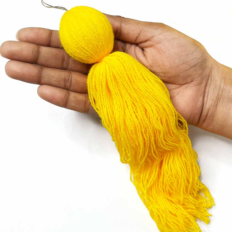 8 Inches Yellow Color Woolen Tassels Pack Of 5
