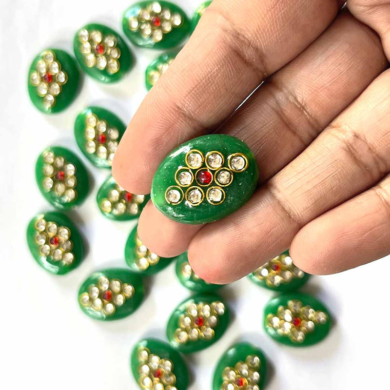 Dark Green Color Oval | Oval Shape Beads |  Beads With Kundan | Kundan Work Pack Of 6 | Art Craft | Decoration Craft | indian Home | Decoration | Project Making | online Art  | Design | Beautiful | Adikala | Adikala Craft Store