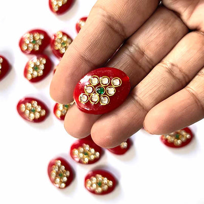 Maroon  Color Oval | Oval Shape Beads | Beads With Kundan | Kundan Work Pack Of 6 | Art Craft | Decoration Craft | indian Home | Decoration | Project Making | online Art | Design | Beautiful | Adikala | Adikala Craft Store