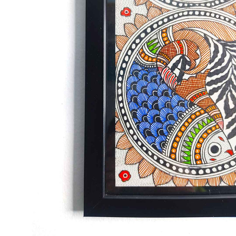Madhubani Painting With Fish And Lotus | Madhubani Painting | Fish Painting | Lotus Painting | Adikala Craft Store | Craft | Art Craft | Painting | Tree of Life | Decoration | Wall Painting | Wall Art | Wall Design | Design