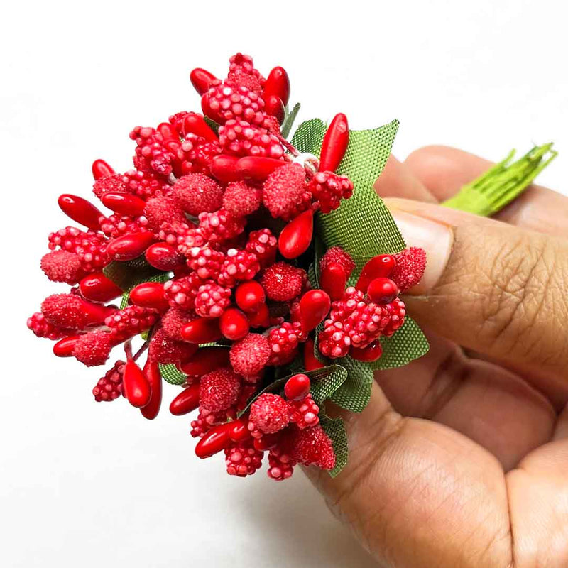 Red Artificial Pollen Flower Set Of 4 Bunch | Pollen flower | Artificial Pollen | Adikala | Art Craft | Veni