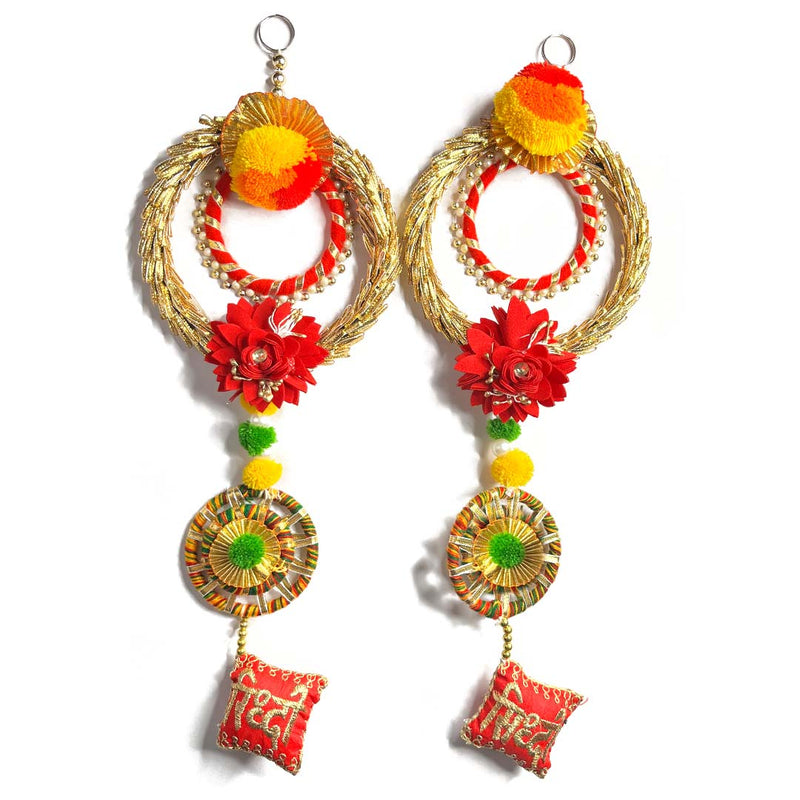 Riddhi Siddhi With Red & Golden Color Combination Hanging For Decoration Set Of 2