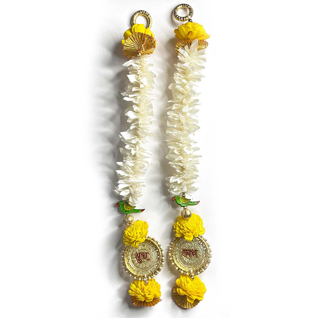 Shubh Labh Pair With Yellow & White Combination Hanging For Decoration Set Of 2