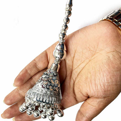 Silver Color Cone Style Ethnic Work Latkan Hanging Set Of 2