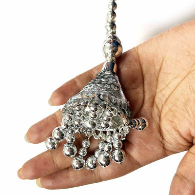 Silver Color Cone Style Ethnic Work Latkan Hanging Set Of 2