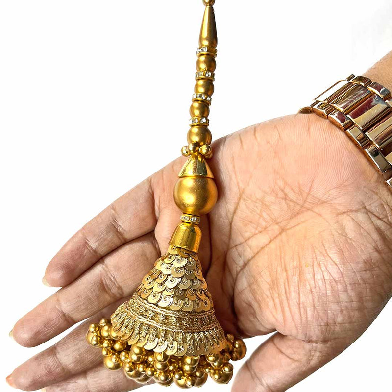 Golden Color Cone Style | Cone Style Ethenic Work Latkan | Latkan | latkan Hanging Set of 2 | Latkan | Tassels | Golden Color | Traditional Style | Art Craft | Decoration Craft | indian Home | Decoration | Project Making | online Art  | Design | Beautiful | Adikala | Adikala Craft Store