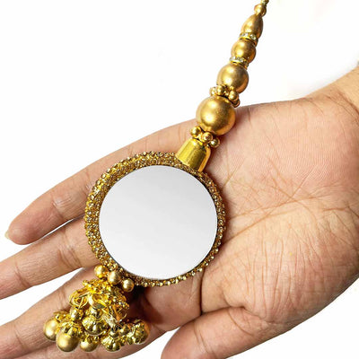 Golden Color Work With Mirror | Mirror Ethnic Style Latkan | Latkan Hanging Set Of 2 | Golden Color | Art Craft | Decoration Craft | indian Home | Decoration | Project Making | online Art  | Design | Beautiful | Adikala | Adikala Craft Store