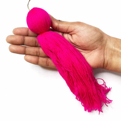 8 Inches Pink Color Woolen Tassels Pack Of 5