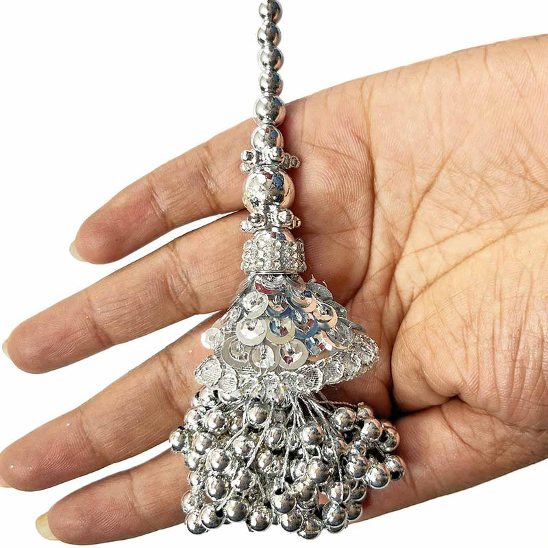 Silver Color Cone | Cone With Beads | hanging latkan | Latkan Set of 2 | Art Craft | Decoration Craft | indian Home | Decoration | Project Making | online Art | Design | Beautiful | Adikala | Adikala Craft Store