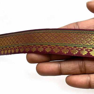 Maroon & Golden Zari Color Weaving Border | red | Golden Za ri Color Weaving Border | Art Craft | Craft Store | Craft | Art Making | Project Making | Online Art Craft | Indian Art Craft | Indian Craft | Handmade | decoration Essentials | Adikala Craft Store