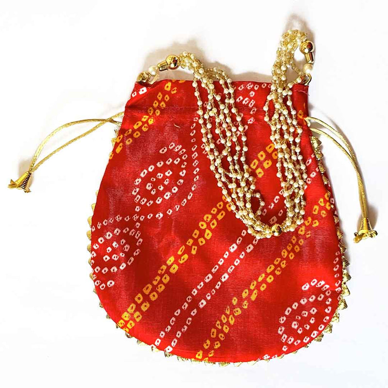 Rajasthani Style Bright Red Lehariya Potli Pouch For Wedding Favors
