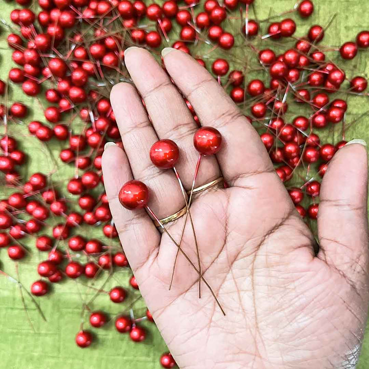 Red Color Berries Stem Filler Pack Of 50