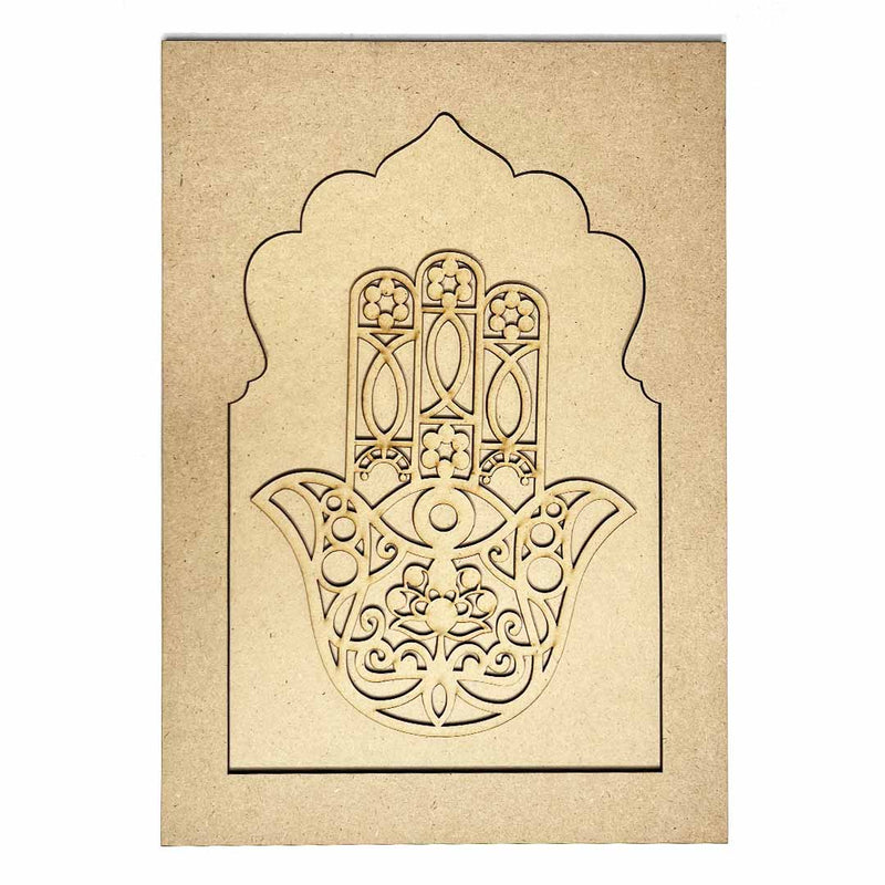 Jharokha With Hamsa Hand Mdf Cutout 13 inches Set of 2 | Hamsa Hand | Mdf Cutout | Cutout 13 inches | Set of 2 |  Jharokha With Hamsa Hand Mdf Cutout | Home decoration | Indian Art | Art Craft | Online Craft Store | Adikala