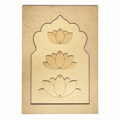Jharokha With Pichwai Lotus Mdf Cutout 13 inches Set of 2 | Jharokha With Pichwai Lotus |  Pichwai Lotus | Mdf Cutout  | Art Craft | Craft Store Online | Lotus | MDF | MDF Cutouts | Jharokha  |  Adikala