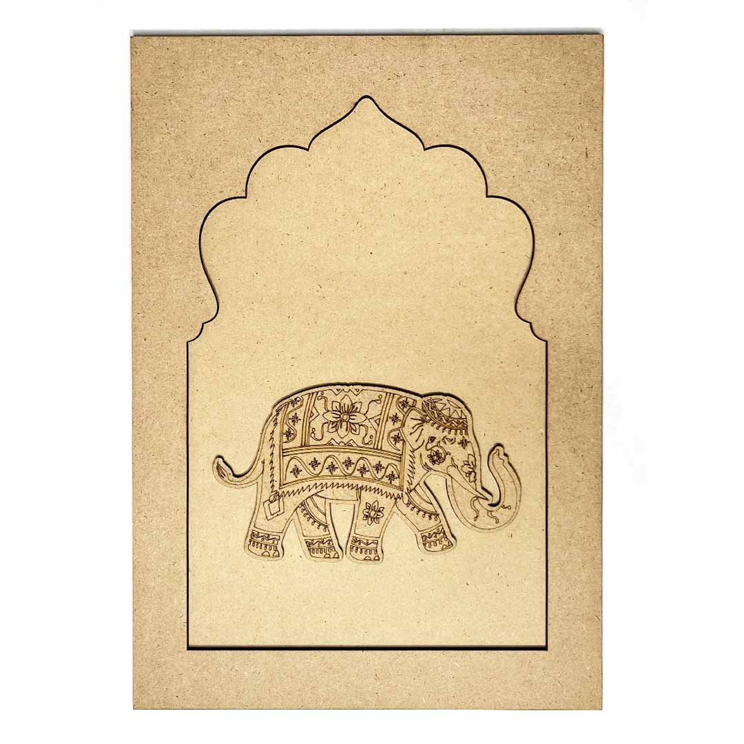 Jharokha With Elephant Mdf Cutout 13 inches | Jharokha With Elephant | Cutout 13 inches | Elephant | Mdf Cutout | Art Craft | Craft Store | Craft | Art Making | Project Making | Online Art Craft | Indian Art Craft | Indian Craft | Handmade | decoration Essentials | Adikala Craft Store