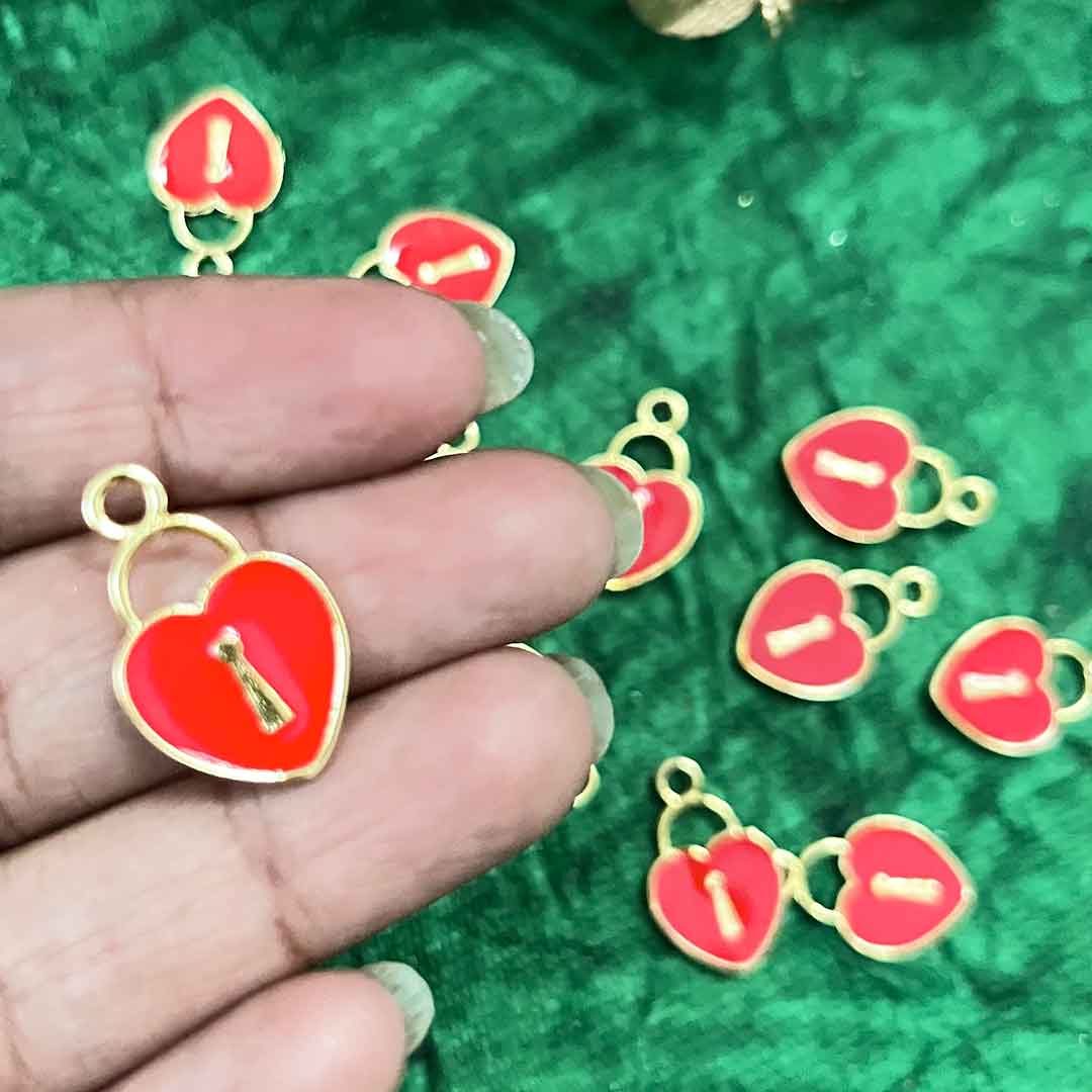 Red Color Heart Metal Charms Set Of 6