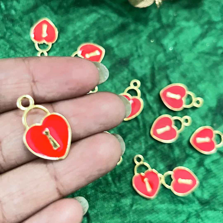 Red Color Heart Metal Charms Set Of 6