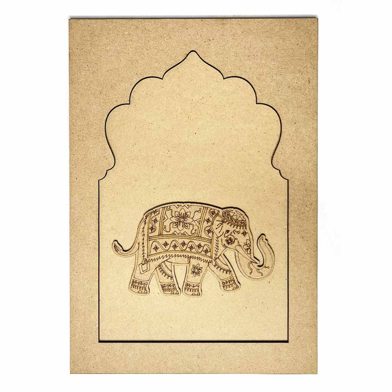 Jharokha With Elephant Mdf Cutout 13 inches | Jharokha With Elephant | Cutout 13 inches | Elephant | Mdf Cutout | Art Craft | Craft Store | Craft | Art Making | Project Making | Online Art Craft | Indian Art Craft | Indian Craft | Handmade | decoration Essentials | Adikala Craft Store