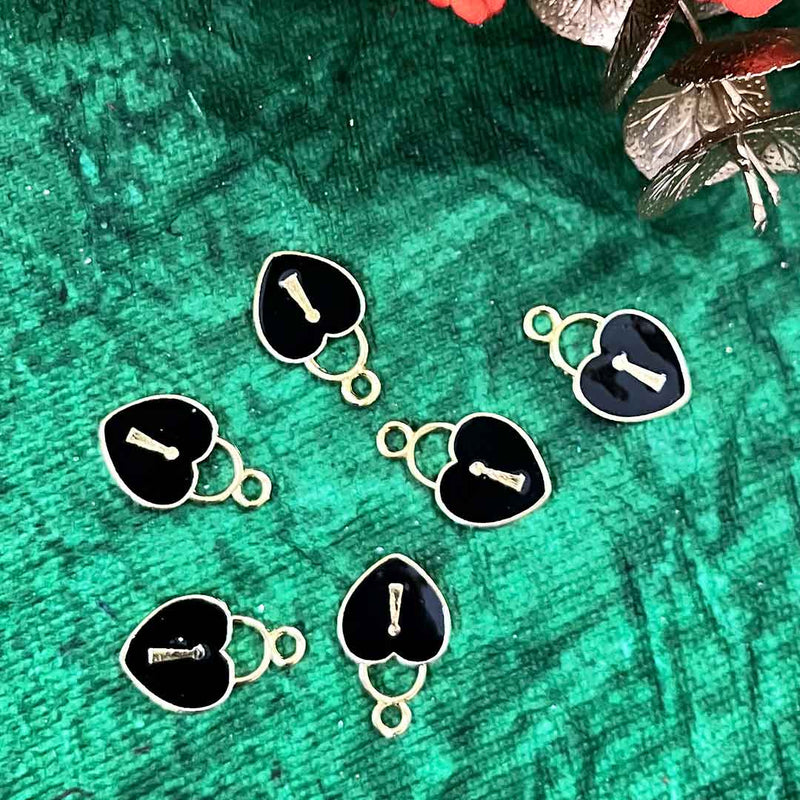 Black Color Heart Metal Charms Set Of 6