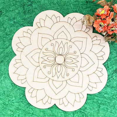 Flower Shape Lotus Mandala Design MDF Engraved Base 12 INCH | Flower Shape Lotus Mandala | Design MDF | Engraved | Base 12 Inch | MDF | MDF Cutouts | Art Craft | Craft | Indian Art | Art Craft | LAser Cutting Design  | Adikala 