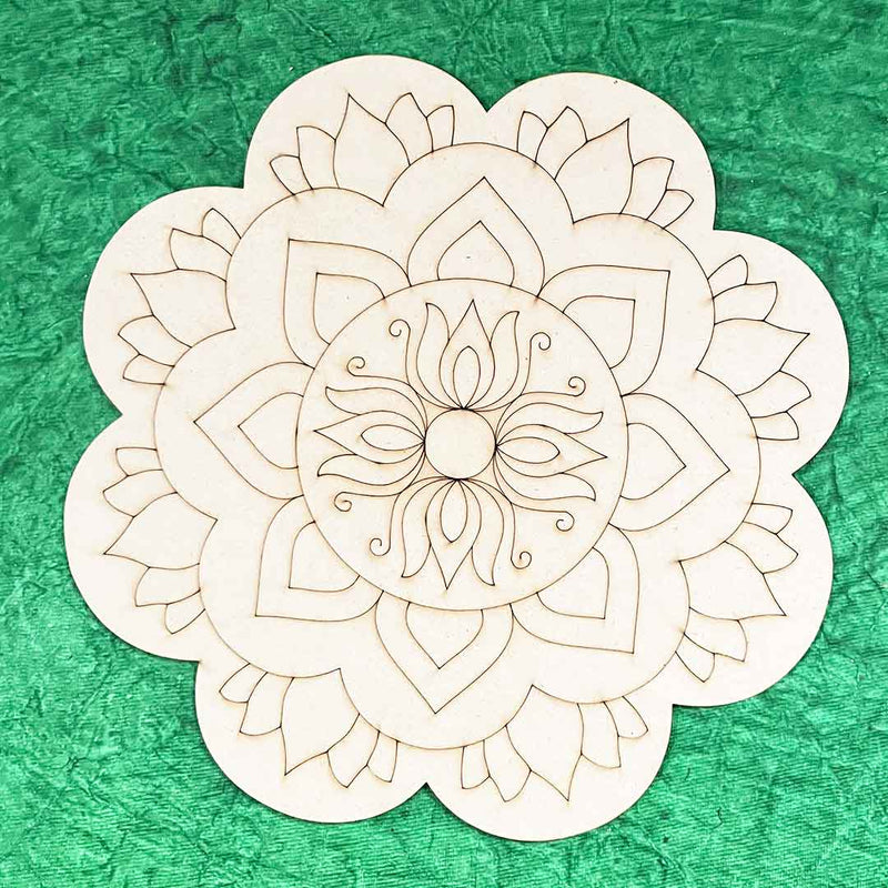 Flower Shape Lotus Mandala Design MDF Engraved Base 12 INCH | Flower Shape Lotus Mandala | Design MDF | Engraved | Base 12 Inch | MDF | MDF Cutouts | Art Craft | Craft | Indian Art | Art Craft | LAser Cutting Design | Adikala