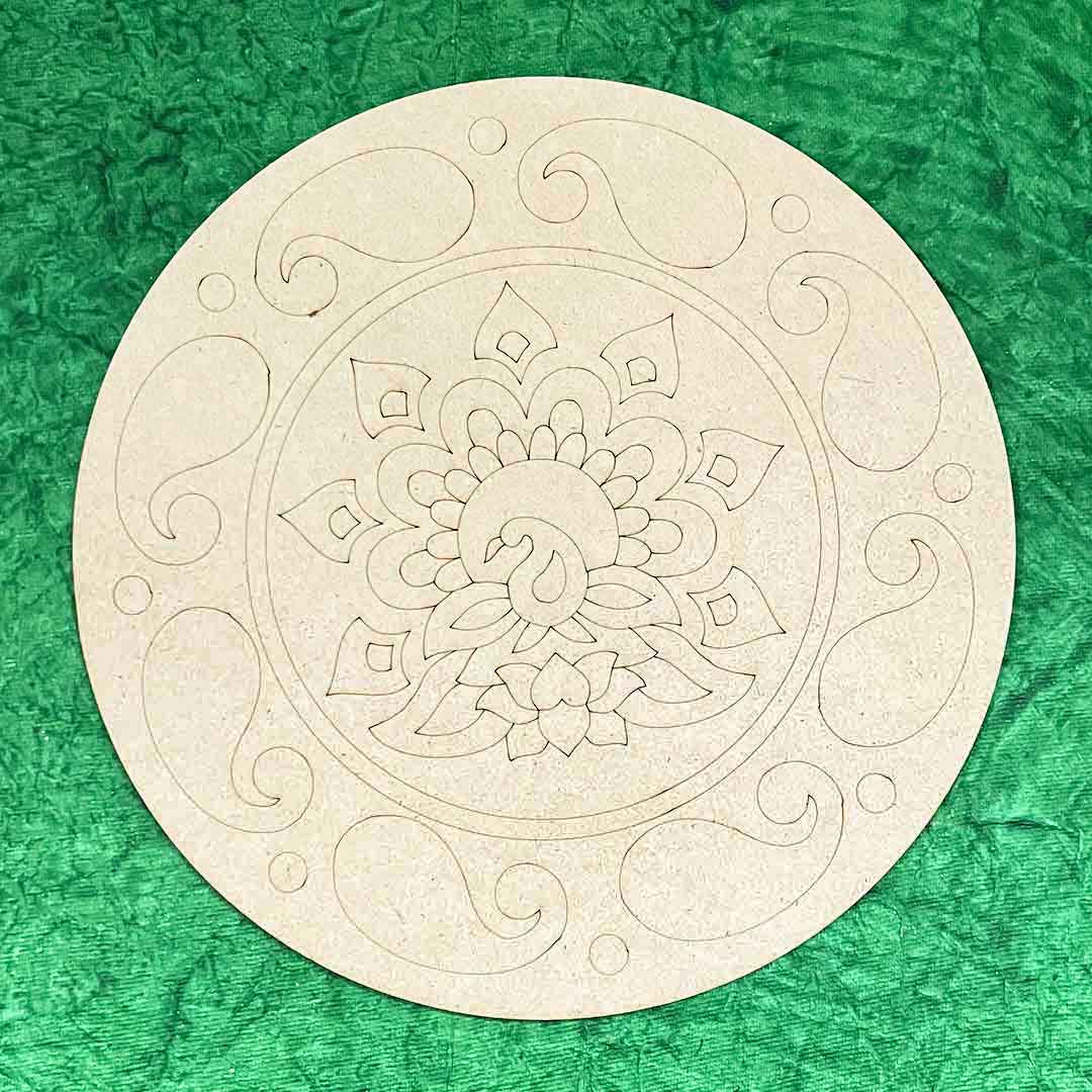 Peacock Mandala Design MDF Engraved Base 12 INCH | MDF | Mandala Design | MDF Engraved Base | 12 Inch | Peacock Mandala Design | Art Craft | Craft Store Online | Adikala