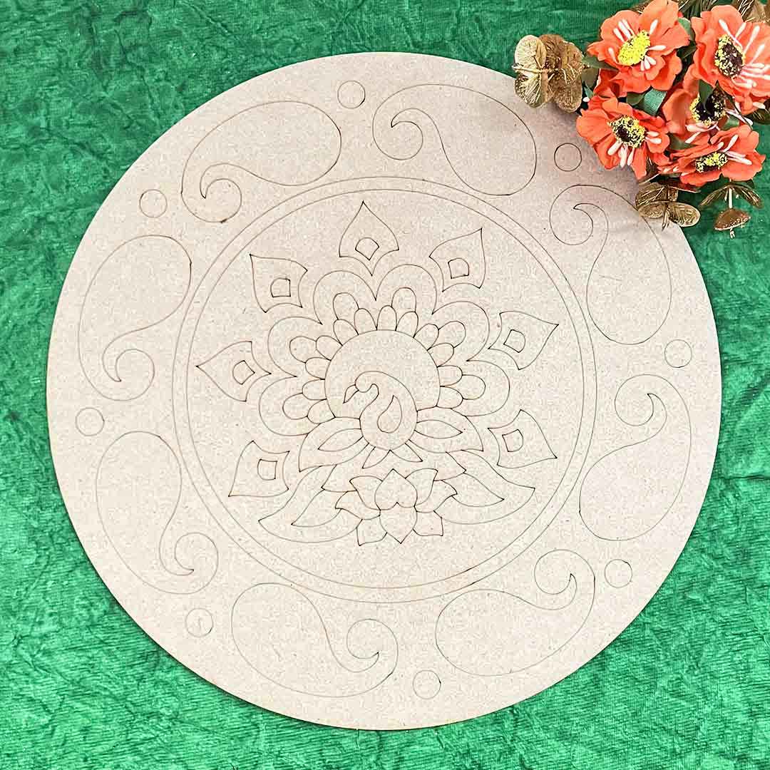 Peacock Mandala Design MDF Engraved Base 12 INCH | MDF | Mandala Design | MDF Engraved Base | 12 Inch | Peacock Mandala Design | Art Craft | Craft Store Online | Adikala