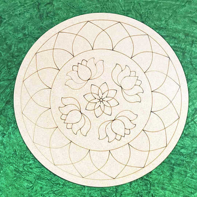 Lotus Mandala Round Shape Design MDF Engraved Base 12 INCH | Lotus Mandala Design Mdf | Round Shape MDF | Engraved Base | Engraved base Design | MDf 12 Inch | Lotus Mandala | Round Shape lotus | Art Craft | Craft Store online | Adikala