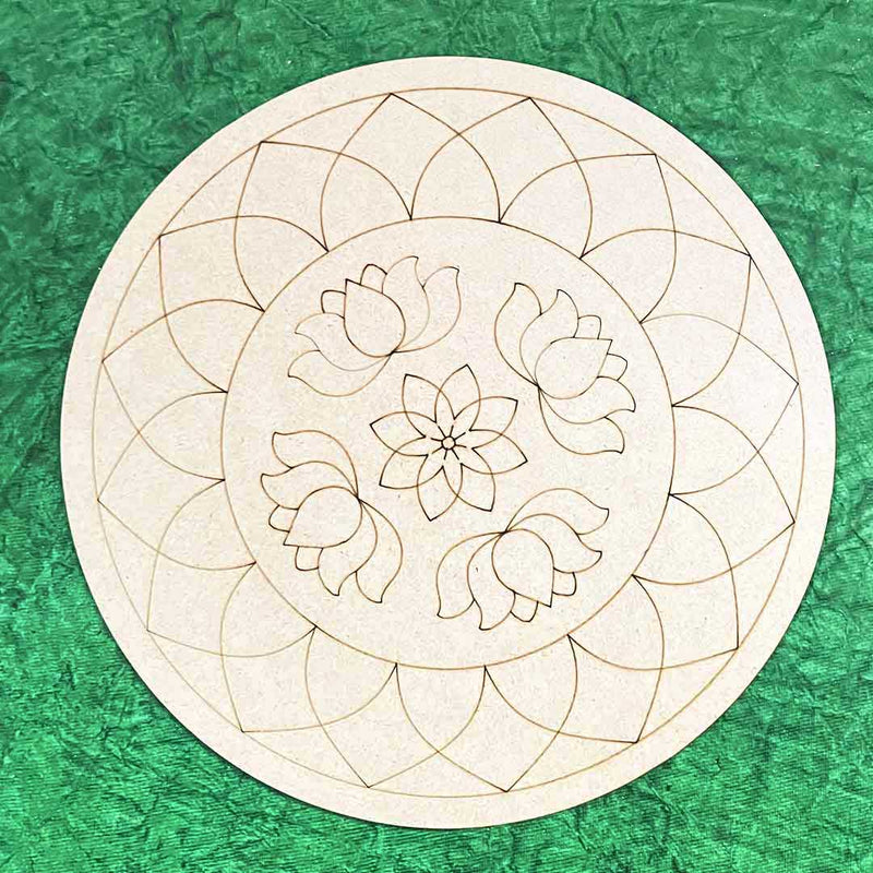 Lotus Mandala Round Shape Design MDF Engraved Base 12 INCH | Lotus Mandala Design Mdf | Round Shape MDF | Engraved Base | Engraved base Design | MDf 12 Inch | Lotus Mandala | Round Shape lotus | Art Craft | Craft Store online | Adikala
