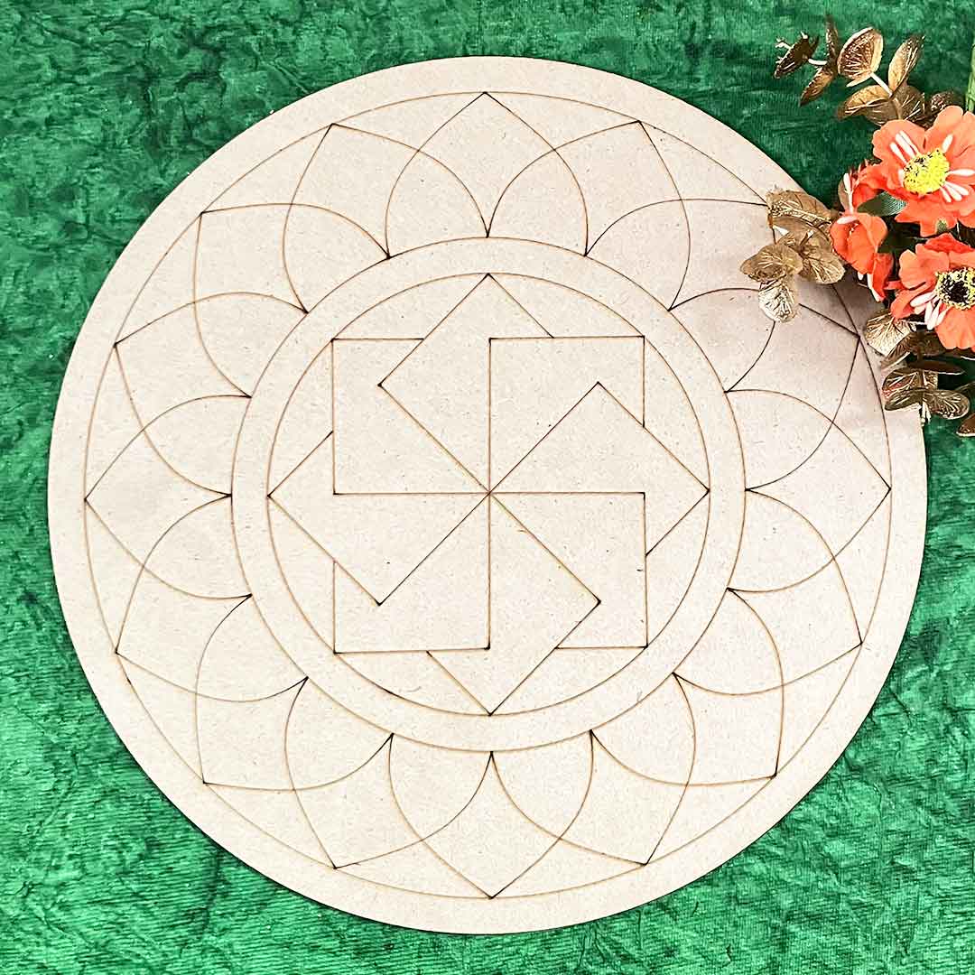 Swastika Mandala Design MDF Engraved Base 12 INCH | Swastika mandala | MDF Design | Engraved Base | 12 inch Plates | wall Plate | MDF Cutouts | wall hanging  | Adikala