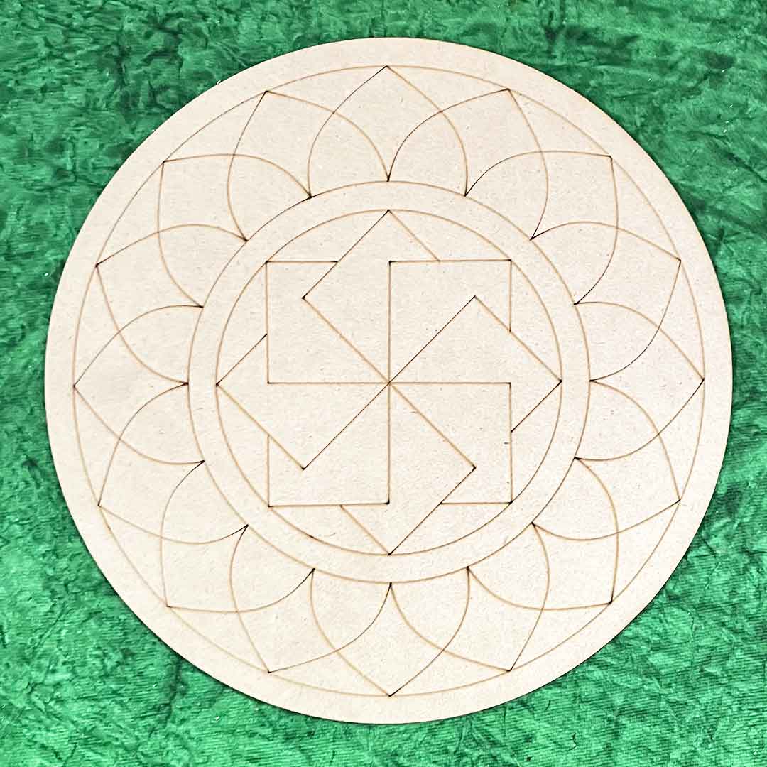 Swastika Mandala Design MDF Engraved Base 12 INCH | Swastika mandala | MDF Design | Engraved Base | 12 inch Plates | wall Plate | MDF Cutouts | wall hanging | Adikala