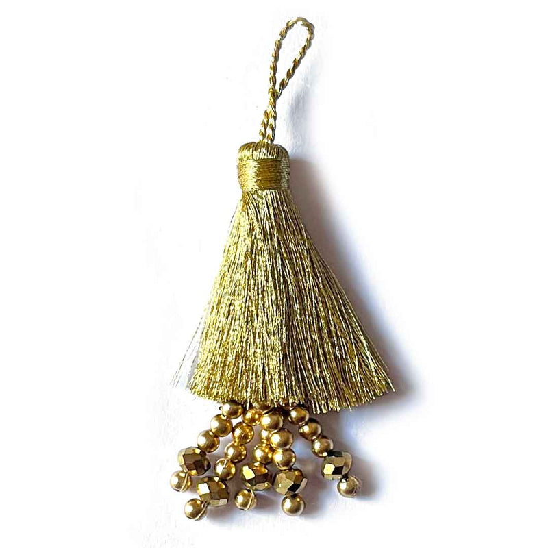 Golden Color Thread Tassels With Beads Set Of 2