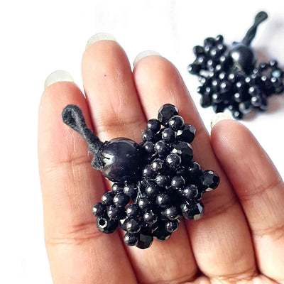 Black Color Big Size Bead With Katdana Ruffled Tassels Set Of 2