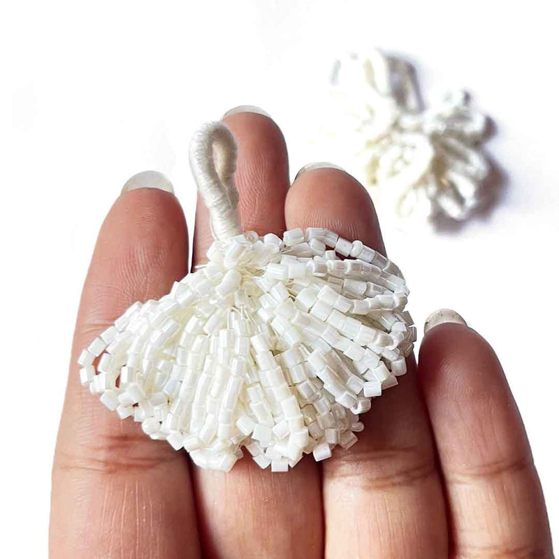 Cream Color Katdana Ruffled Tassels Set Of 2